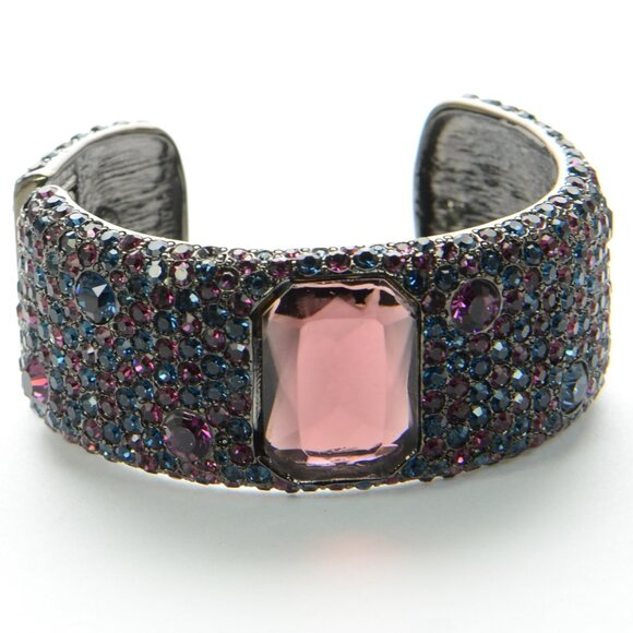 Vintage Kenneth Jay Lane KJL Gunmetal Crystal Cuff Bracelet